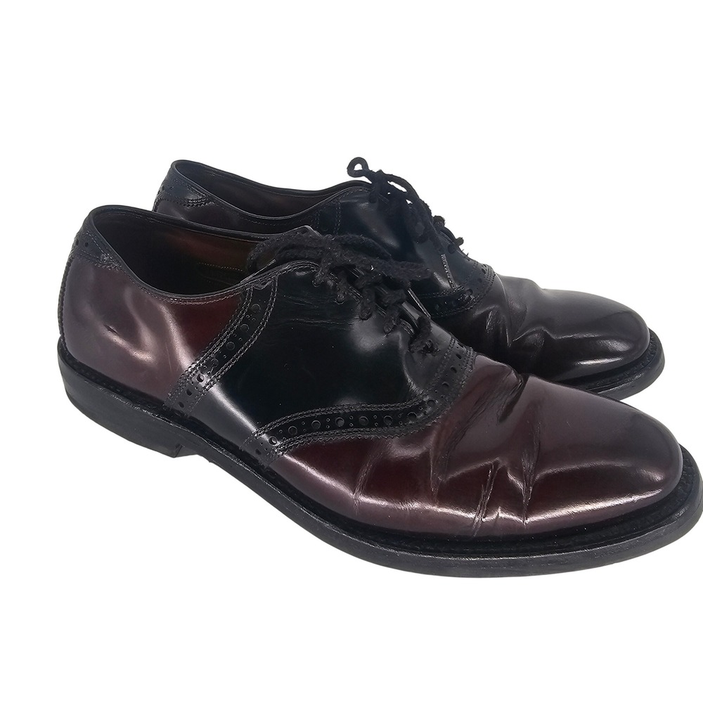 Vintage Allen Edmonds Polo Saddle Oxford Shoes 9.5 B Burgundy Blackโ Wingtip